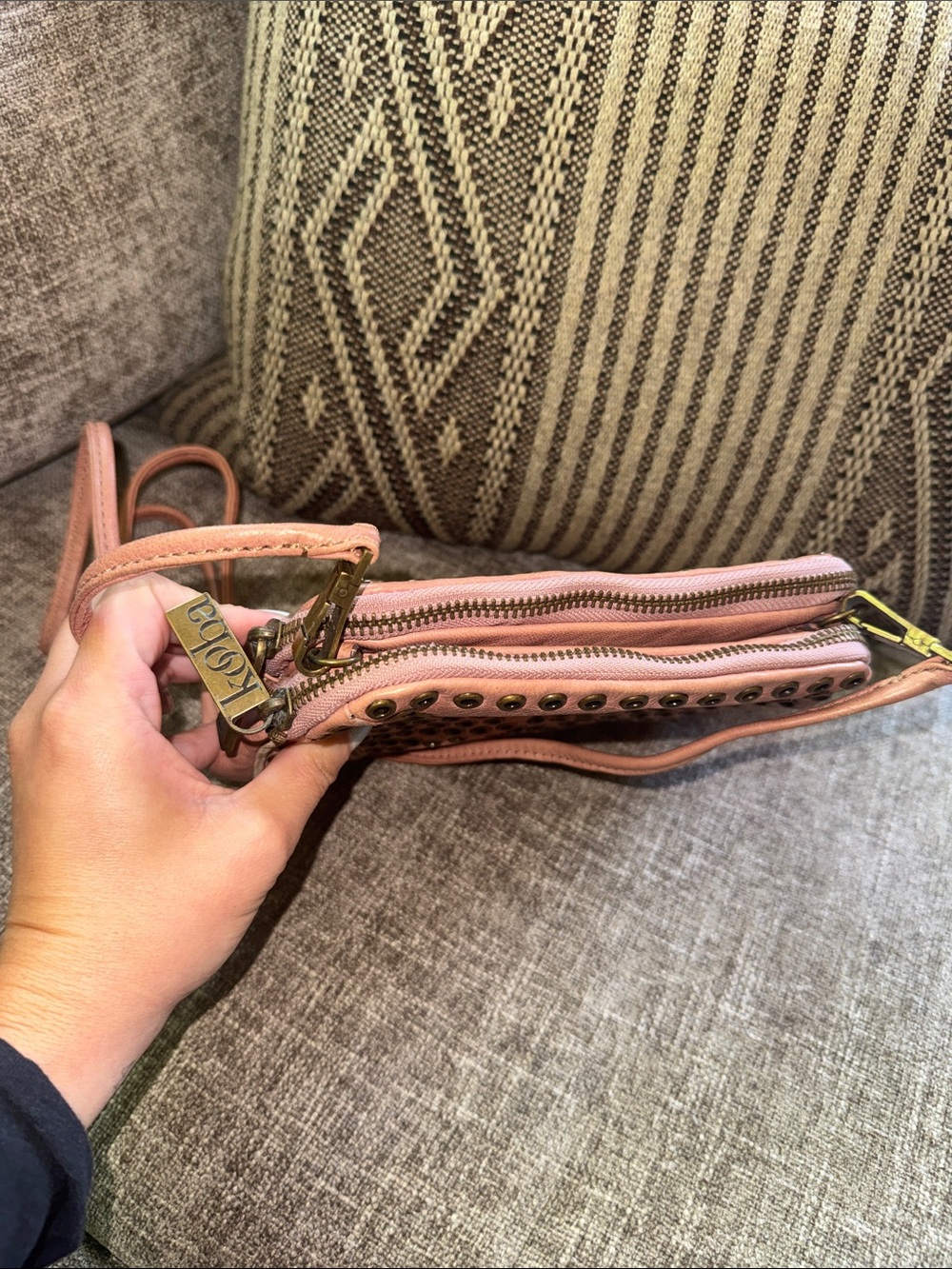 Kooba Pink Leather Studded Crossbody Bag - Picture 6 of 7